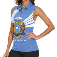 Somalia Women Sleeveless Polo Shirt with Coat of Arms One Star One Nation Blue White Spirit