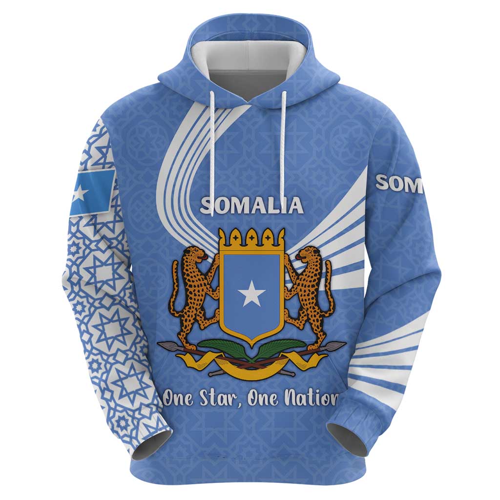 Somalia Zip Hoodie with Coat of Arms One Star One Nation Blue White Spirit