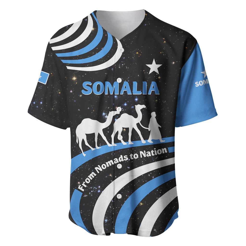 Somalia Baseball Jersey with From Nomads to Nation Camel Galaxy Flag Spirit