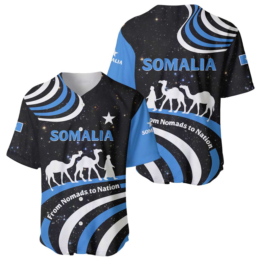 Somalia Baseball Jersey with From Nomads to Nation Camel Galaxy Flag Spirit