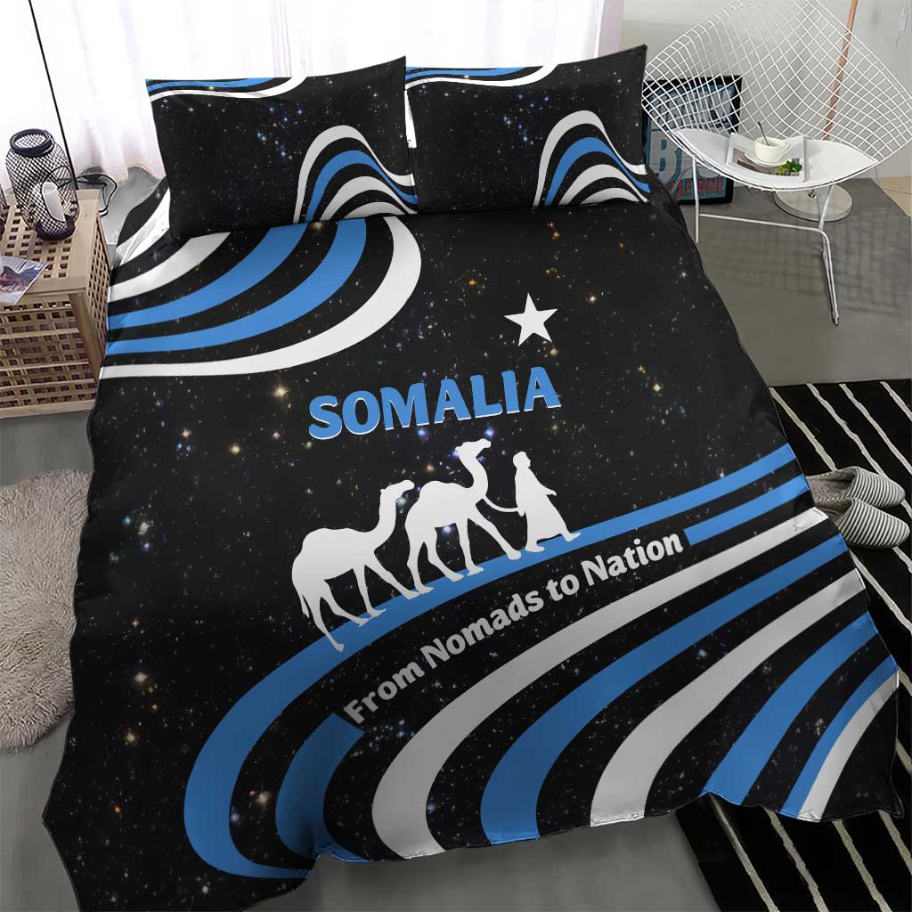 Somalia Bedding Set with From Nomads to Nation Camel Galaxy Flag Spirit