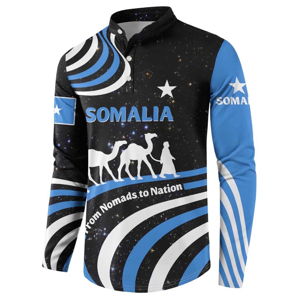 Somalia Button Sweatshirt with From Nomads to Nation Camel Galaxy Flag Spirit