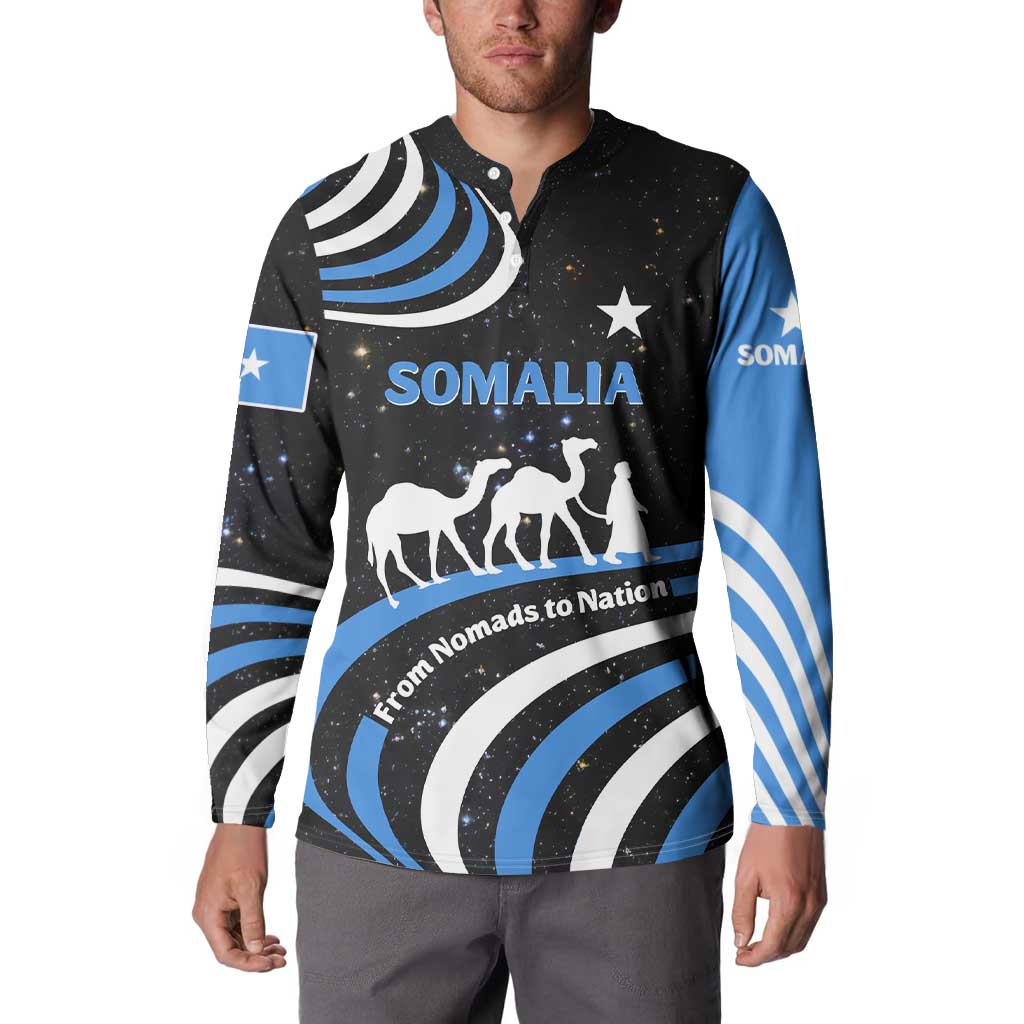 Somalia Button Sweatshirt with From Nomads to Nation Camel Galaxy Flag Spirit