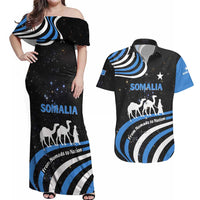 Somalia Couples Matching Off Shoulder Maxi Dress and Hawaiian Shirt with From Nomads to Nation Camel Galaxy Flag Spirit