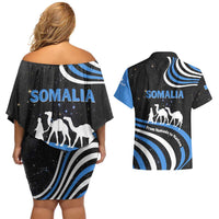 Somalia Couples Matching Off Shoulder Short Dress and Hawaiian Shirt with From Nomads to Nation Camel Galaxy Flag Spirit