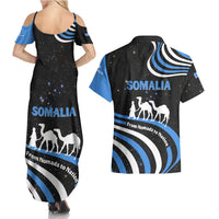 Somalia Couples Matching Summer Maxi Dress and Hawaiian Shirt with From Nomads to Nation Camel Galaxy Flag Spirit