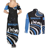 Somalia Couples Matching Summer Maxi Dress and Long Sleeve Button Shirt with From Nomads to Nation Camel Galaxy Flag Spirit