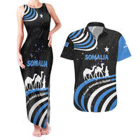 Somalia Couples Matching Tank Maxi Dress and Hawaiian Shirt with From Nomads to Nation Camel Galaxy Flag Spirit