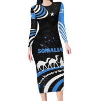 Somalia Family Matching Long Sleeve Bodycon Dress and Hawaiian Shirt with From Nomads to Nation Camel Galaxy Flag Spirit