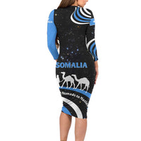 Somalia Family Matching Long Sleeve Bodycon Dress and Hawaiian Shirt with From Nomads to Nation Camel Galaxy Flag Spirit