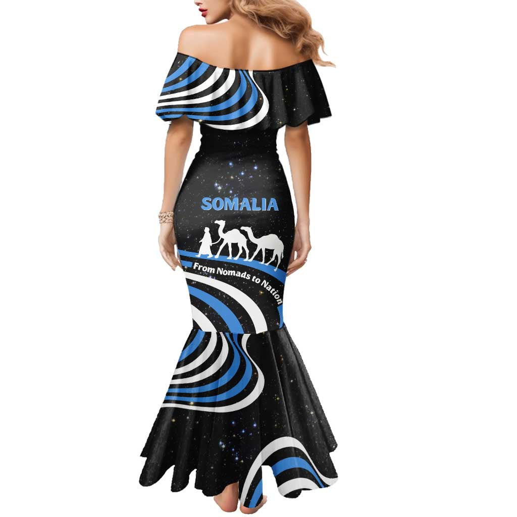 Somalia Family Matching Mermaid Dress and Hawaiian Shirt with From Nomads to Nation Camel Galaxy Flag Spirit