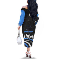 Somalia Family Matching Off The Shoulder Long Sleeve Dress and Hawaiian Shirt with From Nomads to Nation Camel Galaxy Flag Spirit