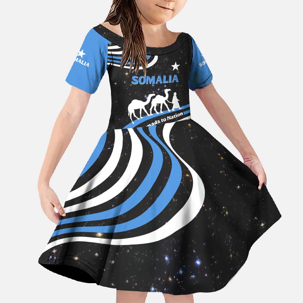 Somalia Family Matching Off Shoulder Maxi Dress and Hawaiian Shirt with From Nomads to Nation Camel Galaxy Flag Spirit