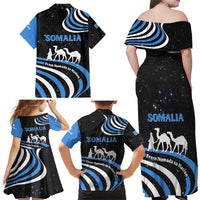 Somalia Family Matching Off Shoulder Maxi Dress and Hawaiian Shirt with From Nomads to Nation Camel Galaxy Flag Spirit