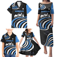 Somalia Family Matching Puletasi and Hawaiian Shirt with From Nomads to Nation Camel Galaxy Flag Spirit