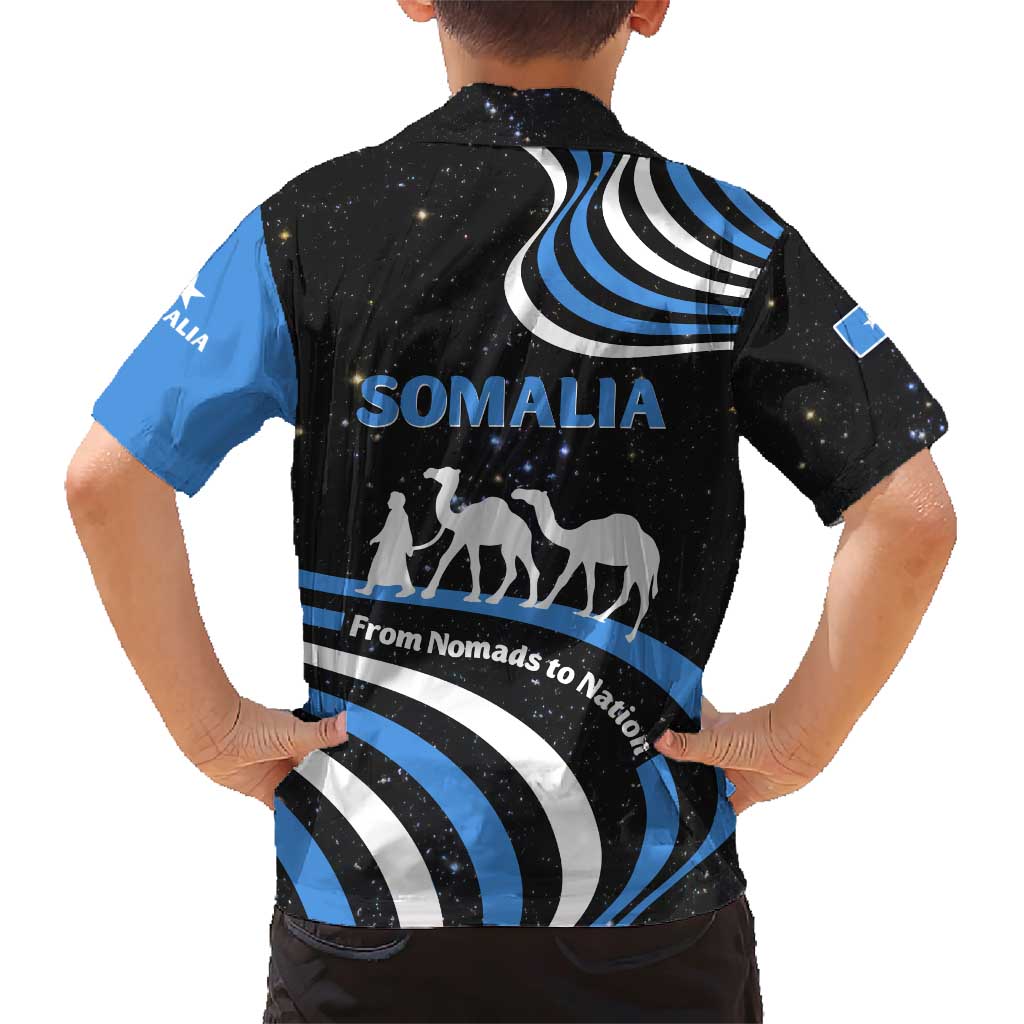 Somalia Family Matching Short Sleeve Bodycon Dress and Hawaiian Shirt with From Nomads to Nation Camel Galaxy Flag Spirit