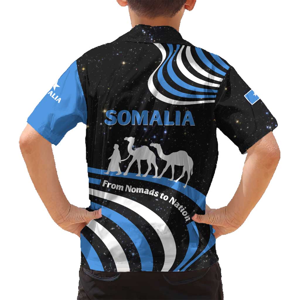 Somalia Family Matching Summer Maxi Dress and Hawaiian Shirt with From Nomads to Nation Camel Galaxy Flag Spirit