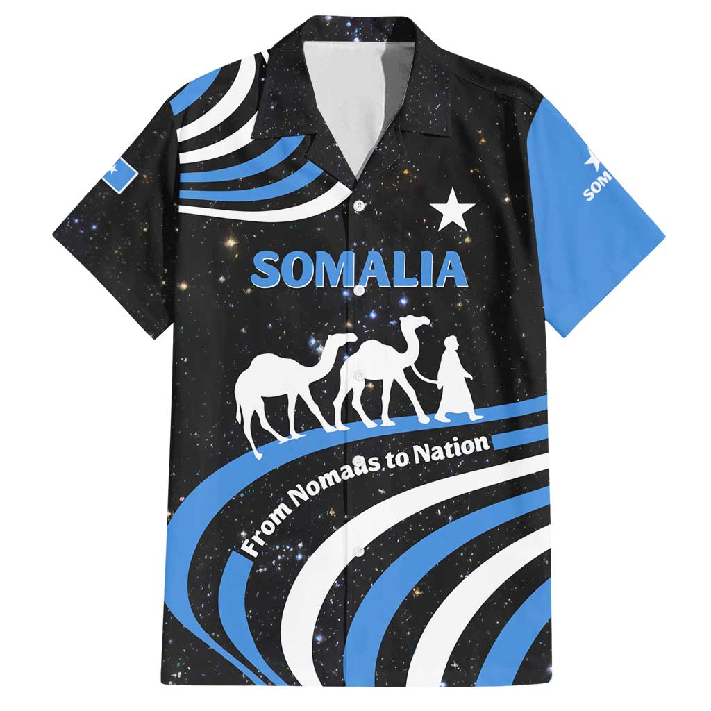 Somalia Family Matching Summer Maxi Dress and Hawaiian Shirt with From Nomads to Nation Camel Galaxy Flag Spirit