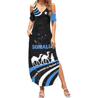 Somalia Family Matching Summer Maxi Dress and Hawaiian Shirt with From Nomads to Nation Camel Galaxy Flag Spirit