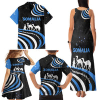 Somalia Family Matching Tank Maxi Dress and Hawaiian Shirt with From Nomads to Nation Camel Galaxy Flag Spirit