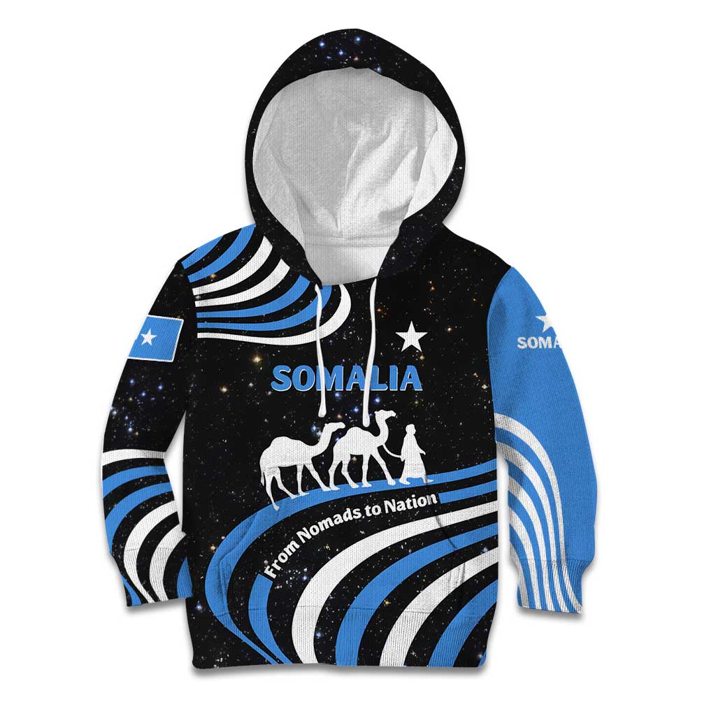 Somalia Kid Hoodie with From Nomads to Nation Camel Galaxy Flag Spirit