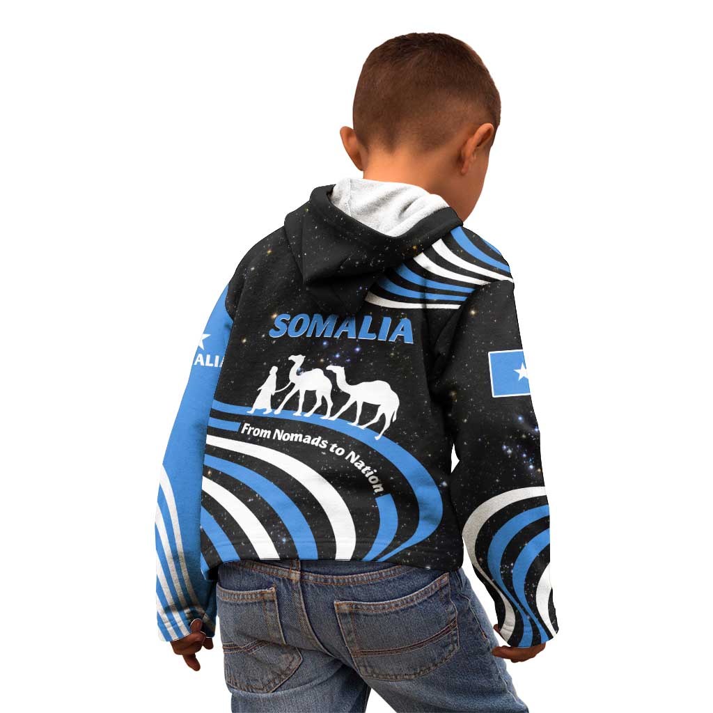 Somalia Kid Hoodie with From Nomads to Nation Camel Galaxy Flag Spirit