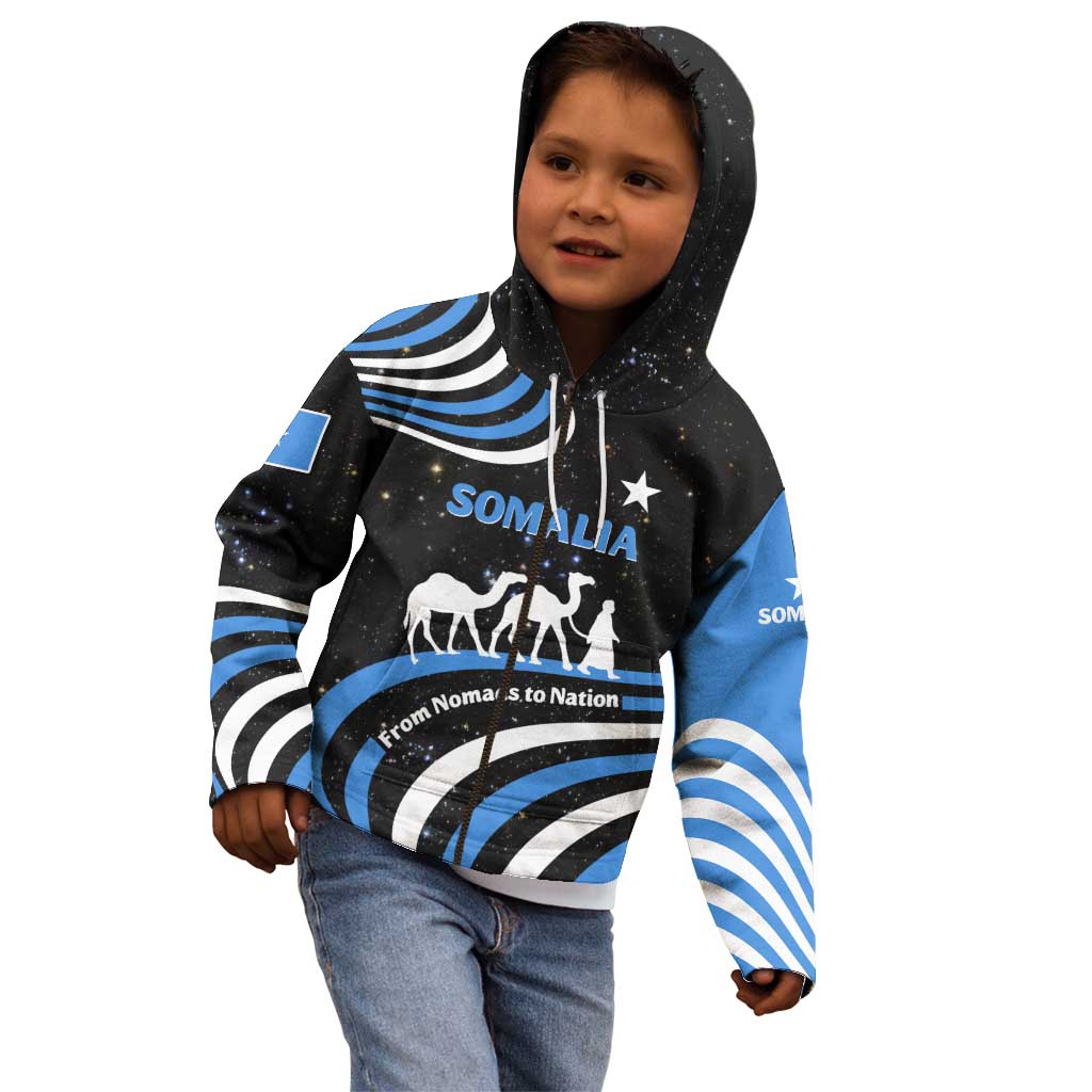 Somalia Kid Hoodie with From Nomads to Nation Camel Galaxy Flag Spirit