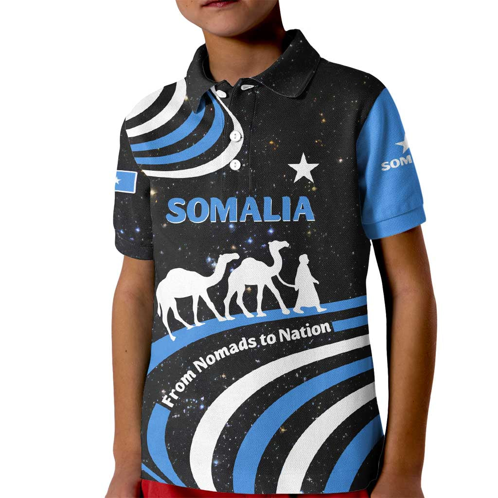 Somalia Kid Polo Shirt with From Nomads to Nation Camel Galaxy Flag Spirit