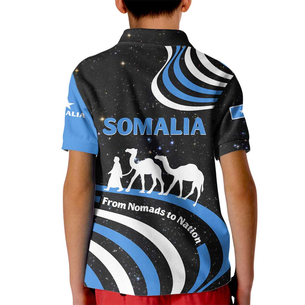 Somalia Kid Polo Shirt with From Nomads to Nation Camel Galaxy Flag Spirit