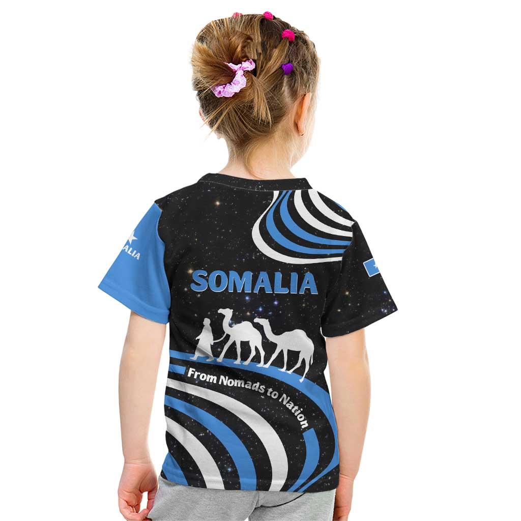 Somalia Kid T Shirt with From Nomads to Nation Camel Galaxy Flag Spirit