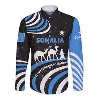 Somalia Long Sleeve Button Shirt with From Nomads to Nation Camel Galaxy Flag Spirit