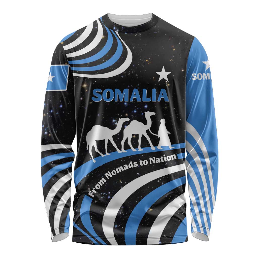 Somalia Long Sleeve Shirt with From Nomads to Nation Camel Galaxy Flag Spirit