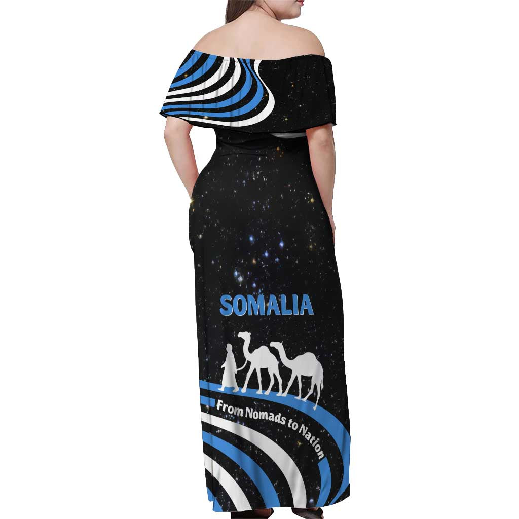 Somalia Off Shoulder Maxi Dress with From Nomads to Nation Camel Galaxy Flag Spirit