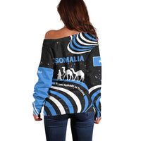 Somalia Off Shoulder Sweater with From Nomads to Nation Camel Galaxy Flag Spirit