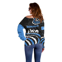 Somalia Off Shoulder Sweater with From Nomads to Nation Camel Galaxy Flag Spirit