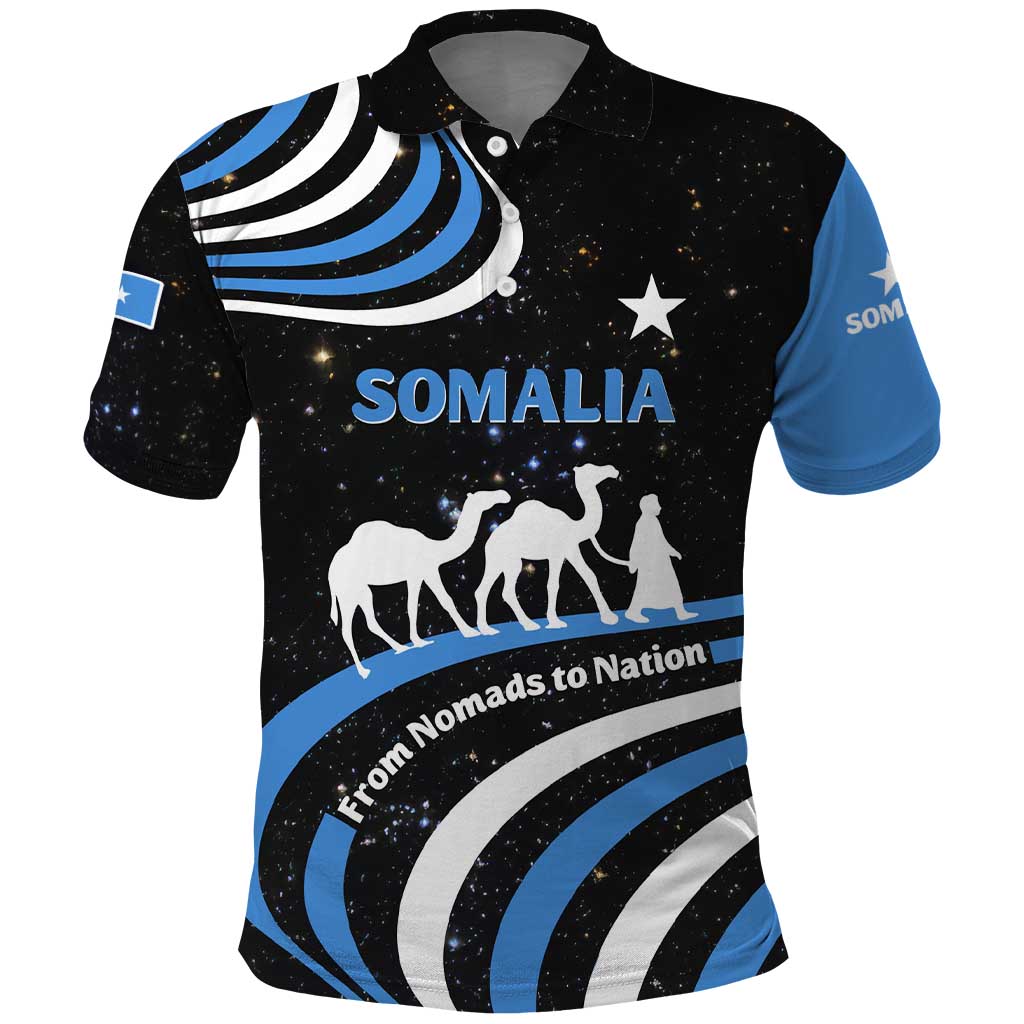 Somalia Polo Shirt with From Nomads to Nation Camel Galaxy Flag Spirit