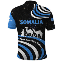 Somalia Polo Shirt with From Nomads to Nation Camel Galaxy Flag Spirit