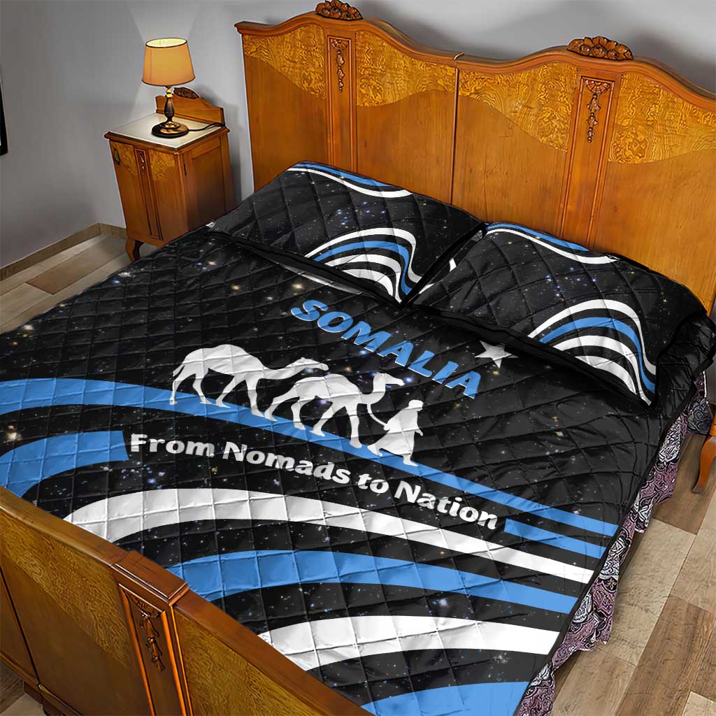 Somalia Quilt Bed Set with From Nomads to Nation Camel Galaxy Flag Spirit