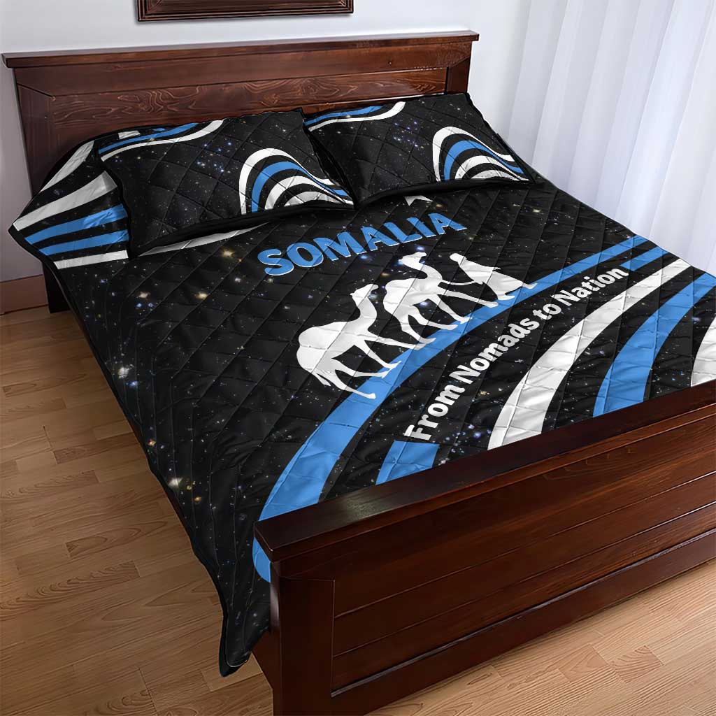 Somalia Quilt Bed Set with From Nomads to Nation Camel Galaxy Flag Spirit
