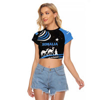 Somalia Raglan Cropped T Shirt with From Nomads to Nation Camel Galaxy Flag Spirit