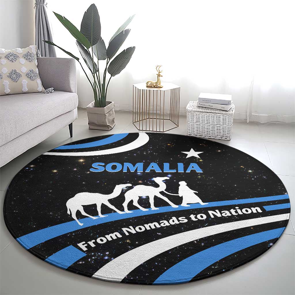 Somalia Round Carpet with From Nomads to Nation Camel Galaxy Flag Spirit