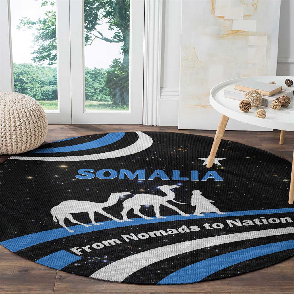 Somalia Round Carpet with From Nomads to Nation Camel Galaxy Flag Spirit