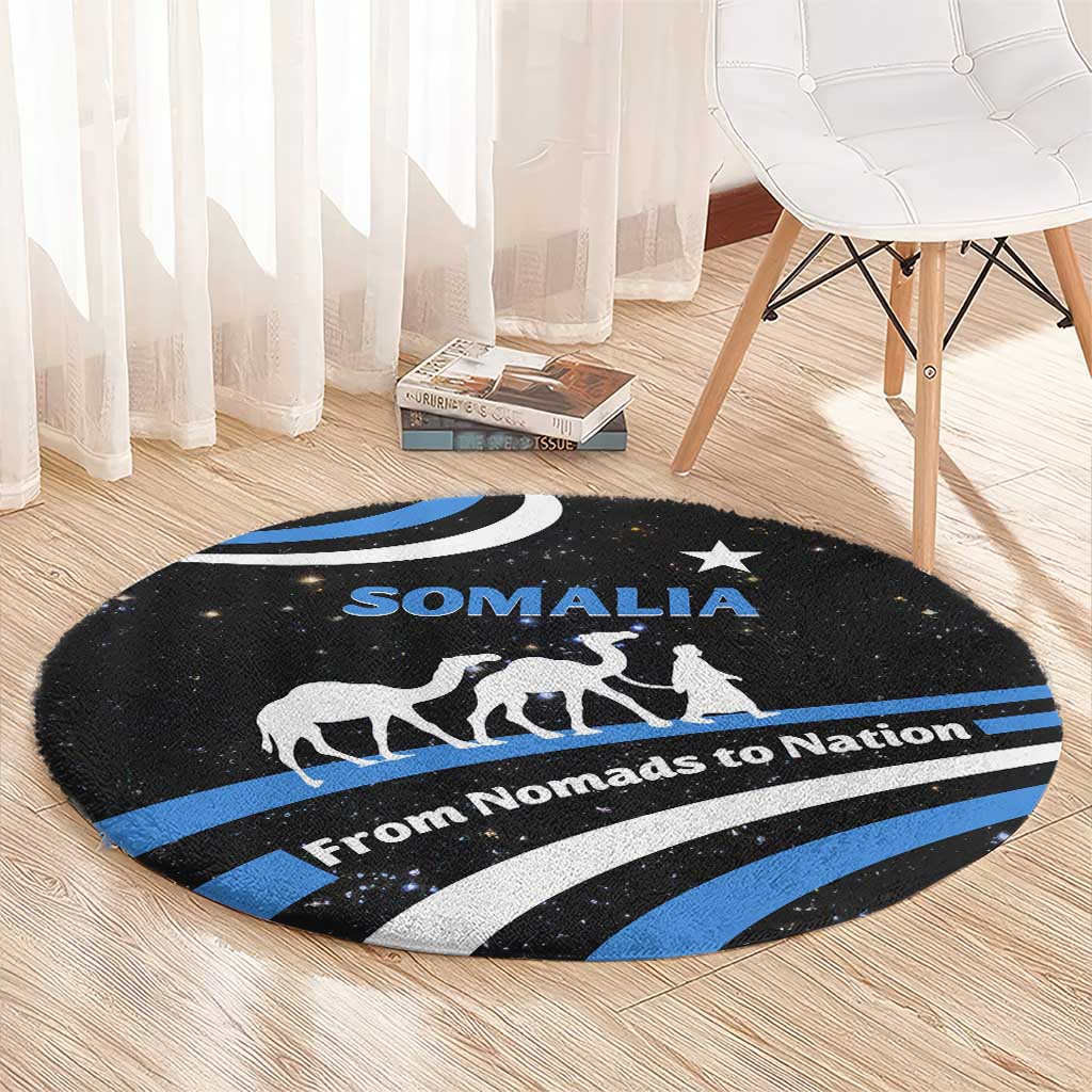 Somalia Round Carpet with From Nomads to Nation Camel Galaxy Flag Spirit