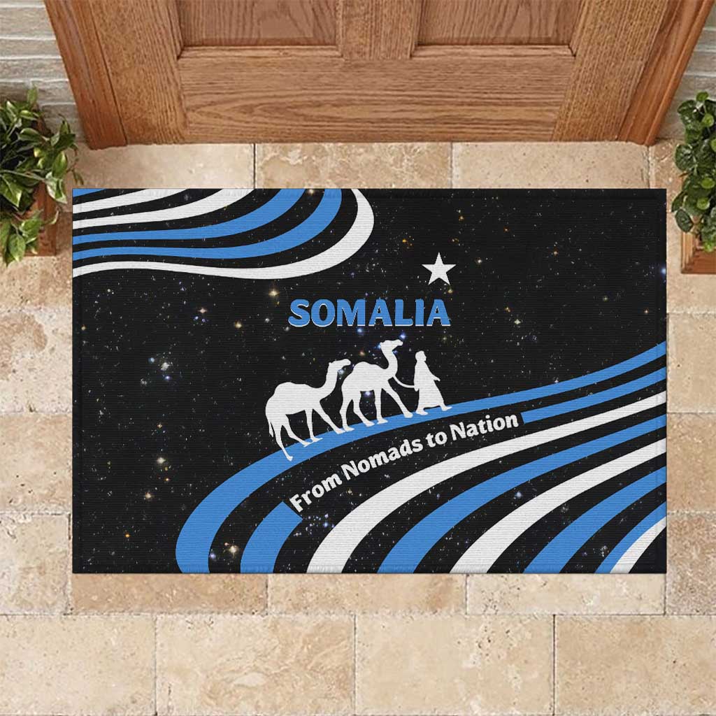 Somalia Rubber Doormat with From Nomads to Nation Camel Galaxy Flag Spirit
