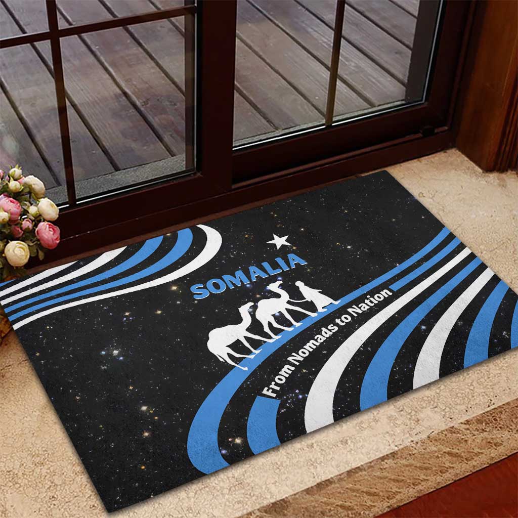 Somalia Rubber Doormat with From Nomads to Nation Camel Galaxy Flag Spirit