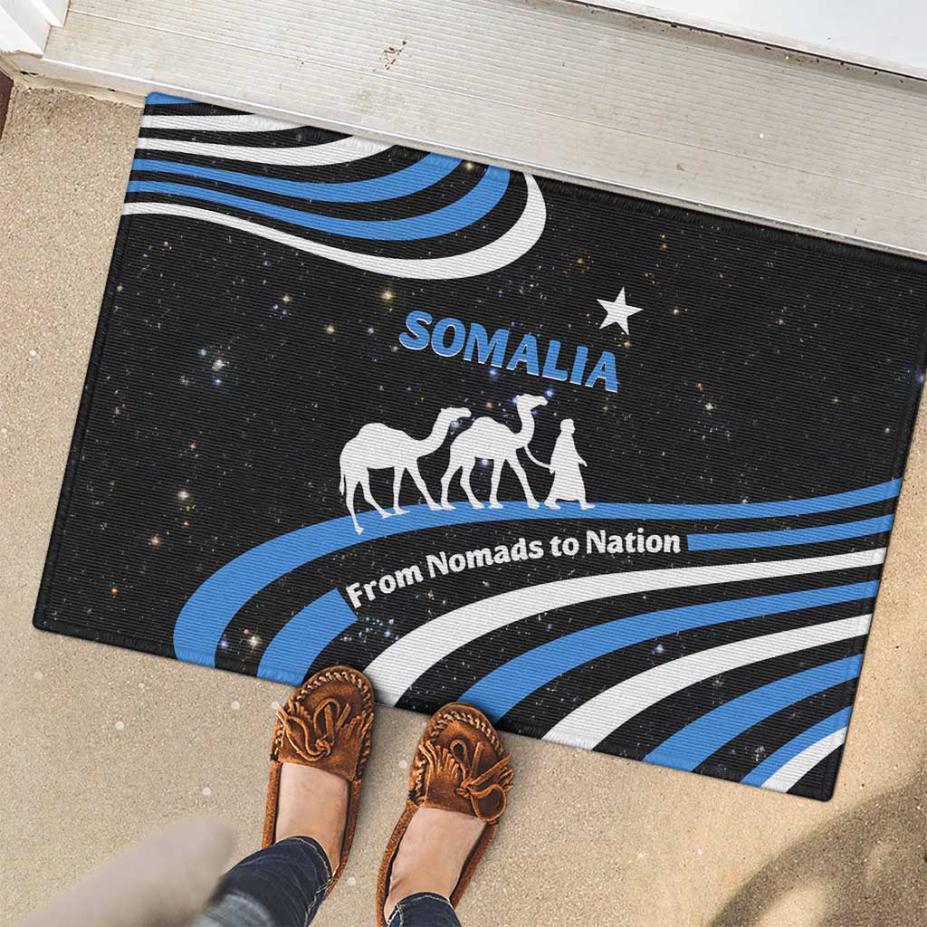 Somalia Rubber Doormat with From Nomads to Nation Camel Galaxy Flag Spirit