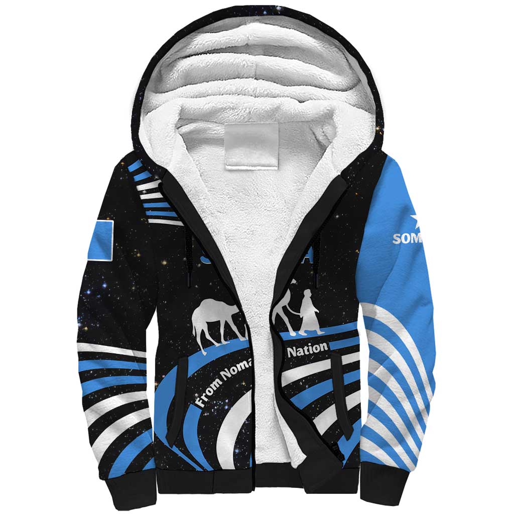 Somalia Sherpa Hoodie with From Nomads to Nation Camel Galaxy Flag Spirit