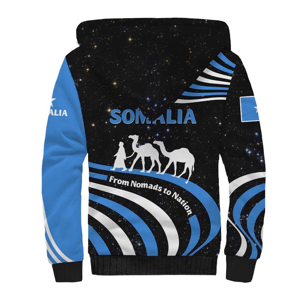 Somalia Sherpa Hoodie with From Nomads to Nation Camel Galaxy Flag Spirit