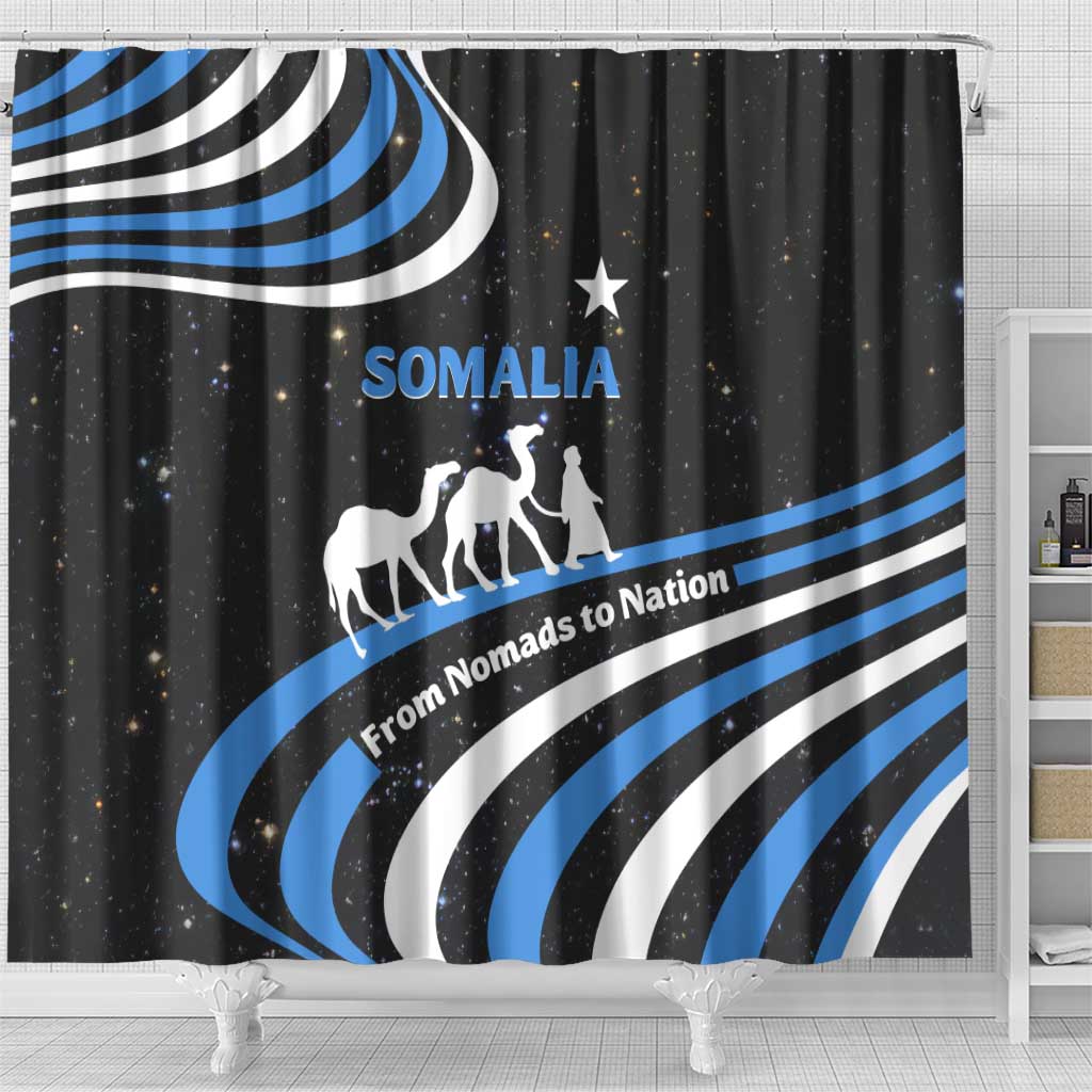 Somalia Shower Curtain with From Nomads to Nation Camel Galaxy Flag Spirit