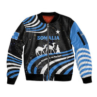 Somalia Sleeve Zip Bomber Jacket with From Nomads to Nation Camel Galaxy Flag Spirit